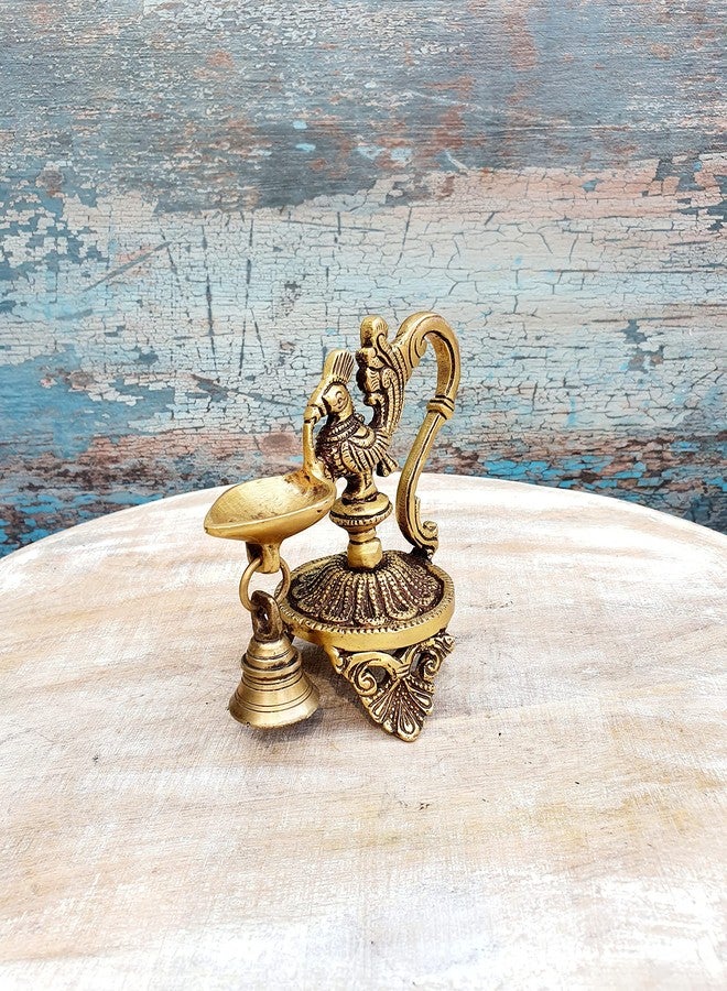 Mohan Jodero Peacock Deepak/Diya with Bell Antique Home Decorative for Temple & Festival - Image 5
